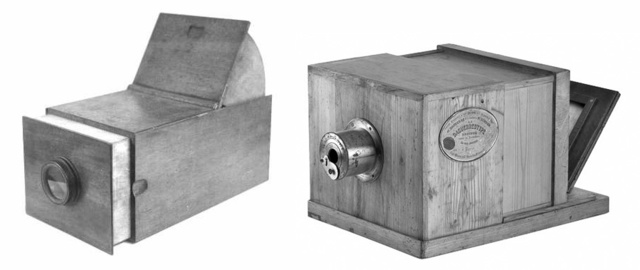 constructed a wooden camera to fit a microscope lens