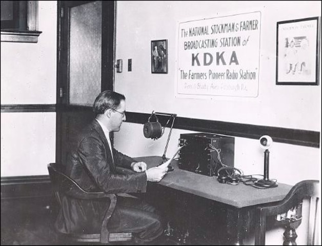 radio station KDKA airs the first commercially broadcast program