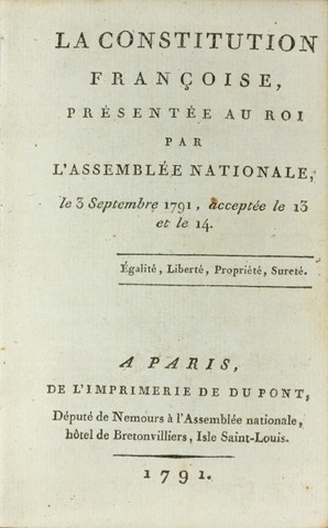 The Constitution of 1791 sets up a Constitutional Monarchy in France