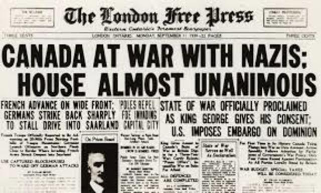 canada declares war on germany