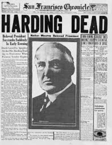 US president Warren G. Harding passed away