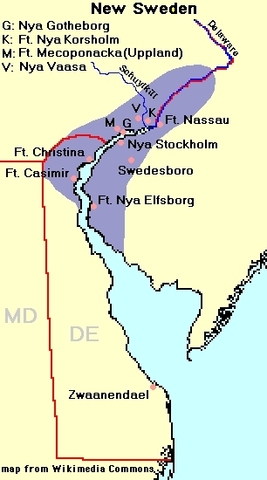 New Sweden is founded along the Delaware River.