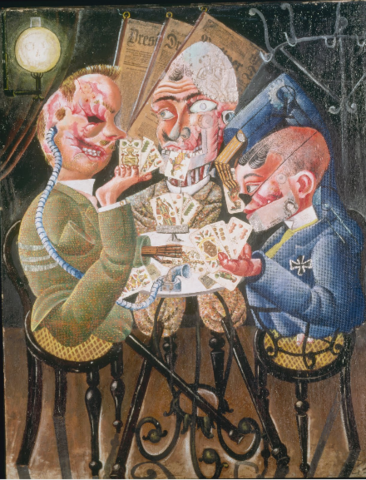 Otto Dix, "Les joueurs de skat", huile sur toile et collage, 110 x 87 cm, 1920, Galerie Nationale, Berlin