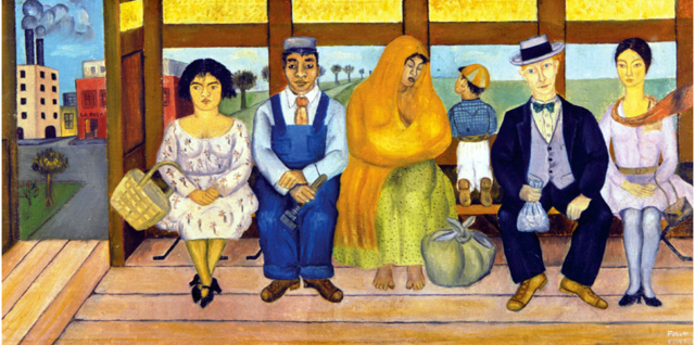 Frida Kahlo, "El camion (el autobus)", lienzo de oleo, 26 x 55 cm, 1929, Museo Dolores Olmedo, México