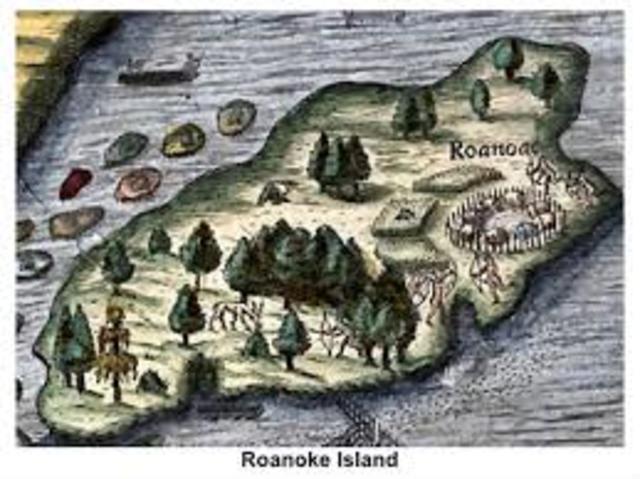 Sir Walter Raleigh establishes short-lived British colony on Roanoke.