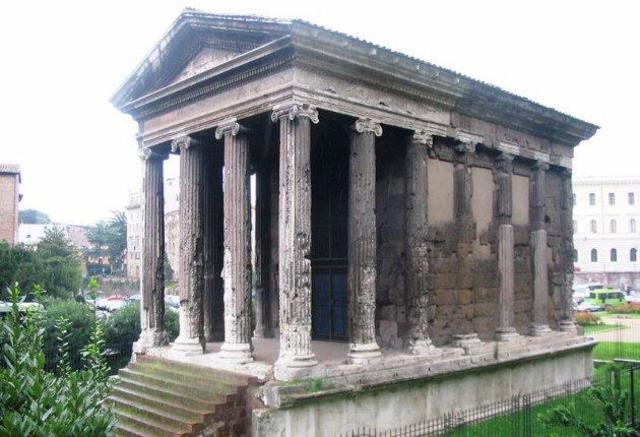 Templo de Portuno (Roma), fecha aproximada entre el 80 a.C. y el 70 a.C., pero con posteriores reconstrucciones. Uno de los mejores edificios conservados de los antiguos romanos.