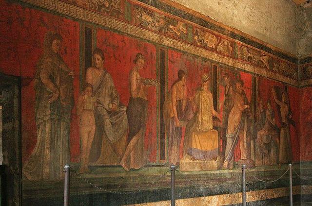 Frescos del Triclinio, Villa de los Misterios(Nápoles), fecha aproximada en la segunda mitad del siglo I a.C.