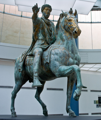 Retrato de Marco Aurelio, fecha aproximada el 176 d.C. Es el único retrato ecuestre imperial que ha llegado hasta nuestros días