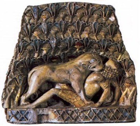 Leona devorando a joven nubio. Imperio nuevo asirio (721-705).