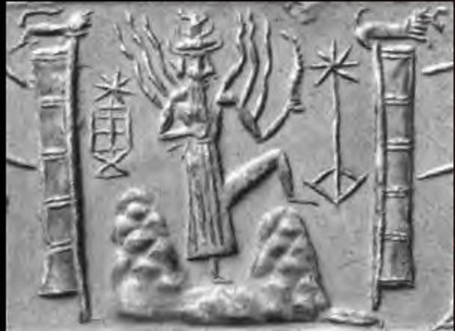 Shamash apareciendo entre montañas