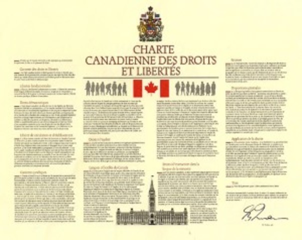 Adoption de la charte canadienne des droits et libertés.