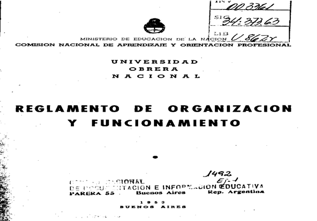 Reglamentación del funcionamiento de la U.O.N