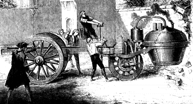Invention of first steam powered road vehicle