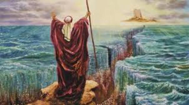 Moses (God) parts the Red Sea to save the Hebrews