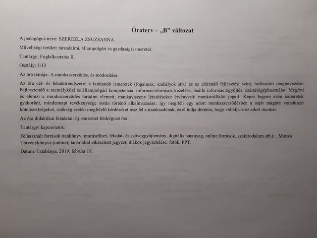 3. óra Óraterv "B" (Azért itt, mert kb. ekkor tartanám meg)