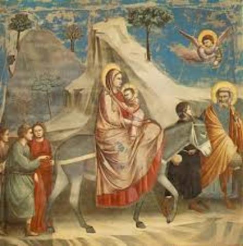 Escena de La Huída a Egipto, de Giotto, en la Capilla Scrovegni de Padua