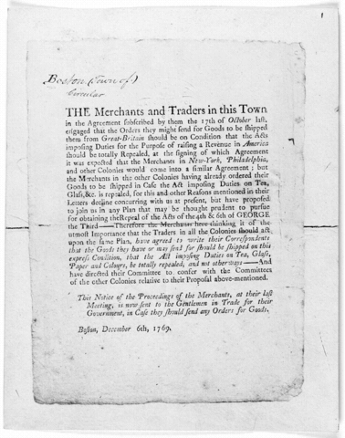 Townshend Acts repealed, except for tea tax