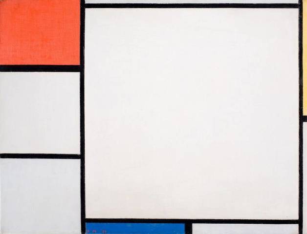 Compositie met rood geel en blauw