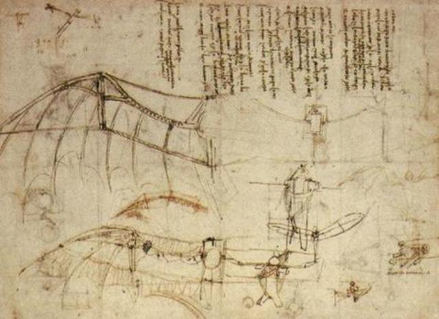 Leonardo sketches the design for a flying machine