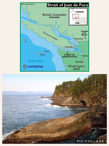 Juan de Fuca, a Greek sailing for Spain, sailed into a strait that later became the border between Canada’s Vancouver Island, BC, and the Olympic Peninsula of Washington state. The waterway was later named the Strait of Juan de Fuca.