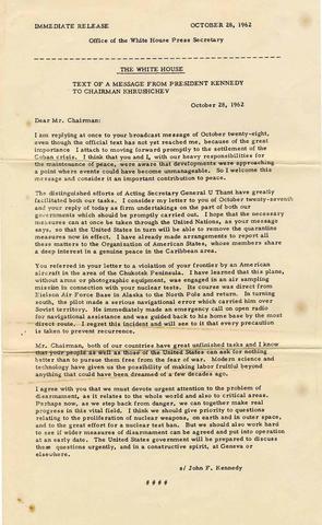 Khrushchev removes Missiles from Cuba