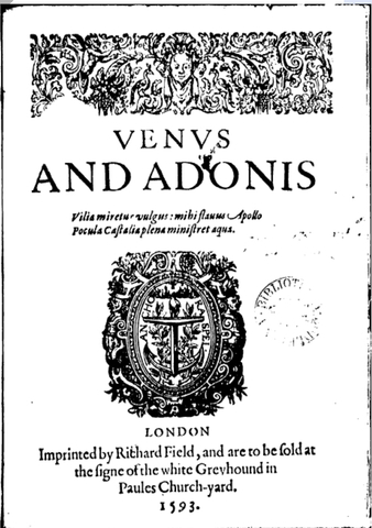 Shakespeare published the poem Venus and Adonis