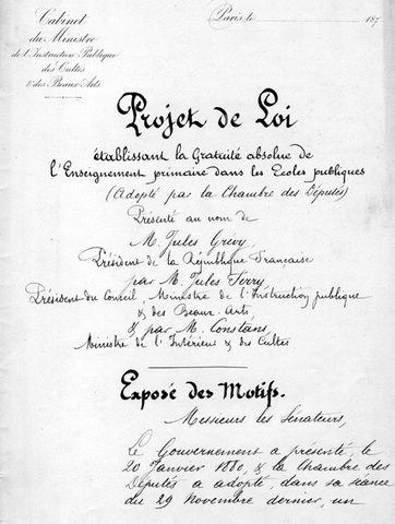 Loi Ferry 16 Juin 1881.