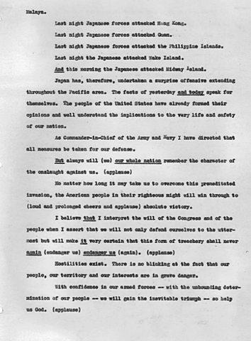 Pearl Harbor Day of Infamy Speech - Franklin D. Roosevelt