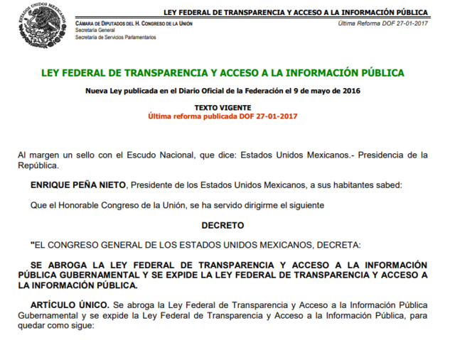 Ley Federal de Transparencia y Acceso a la Información Pública