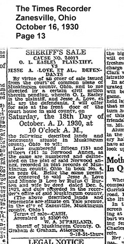 Sheriff's Sale of Jesse A. Love's property