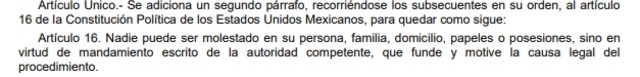 Reforma constitucional de los artículos 16 y 73