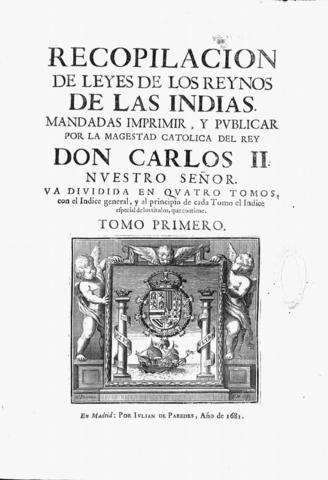 Recopilación de las leyes de los Reynos de las Indias