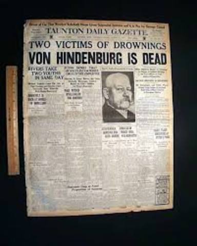 Death of German President von Hindenburg