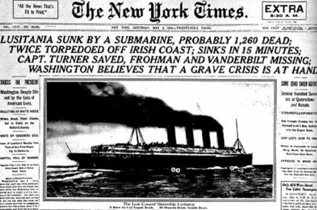 Submarins  alemanys enfonsen el transatlàntic Lusitania