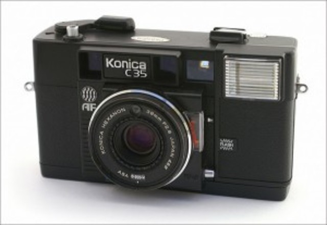 First autofocus camera Konica C35 AF by Konica.