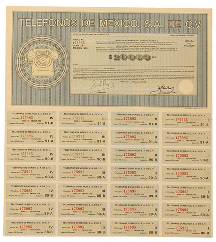 Se expidió la primera acción de Teléfonos de México.
