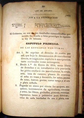 Primer reglamento para el tráfico comercial