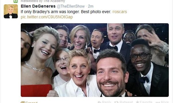Ellen's selfie breaks a record