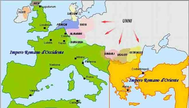 divisione in Impero Romano d'Oriente e Impero Romano d'Occidente