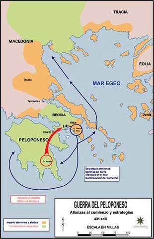 Guerra del Peloponeso entre Atenas y esparta (Grecia)