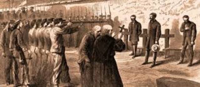 Fusilamiento de Maximiliano y los generales Tomás Mejía y Miguel Miramón.