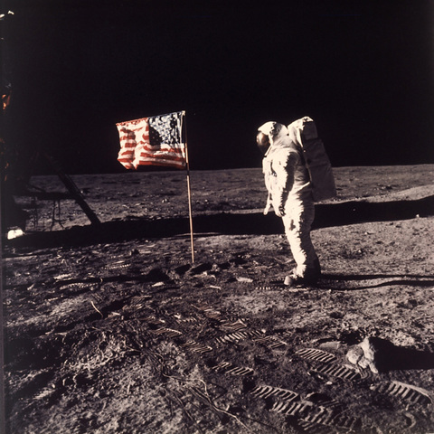 Neil Armstrong lands on the moon