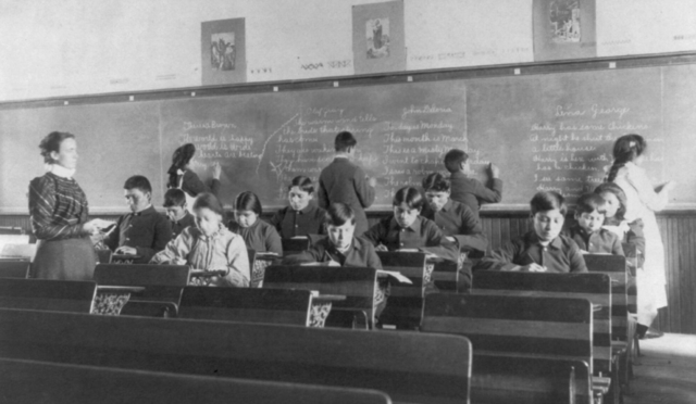 Schools forced Native Americans to speak English.