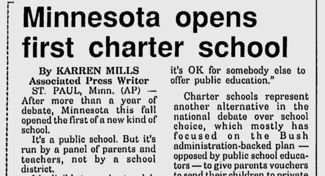 Minnesota passed the first charter school law.