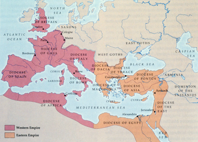 Split of the Roman Empire and move to Constantinople
