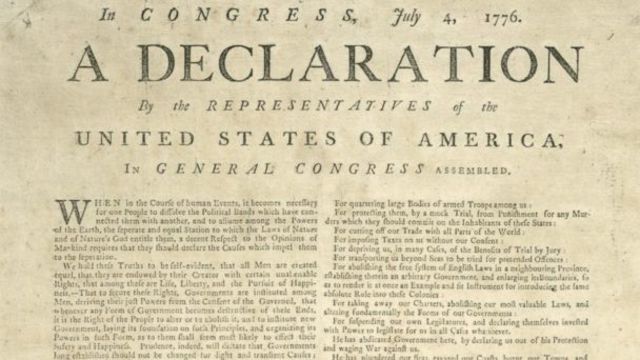 La déclaration d'indépendance du 4 juillet 1776.