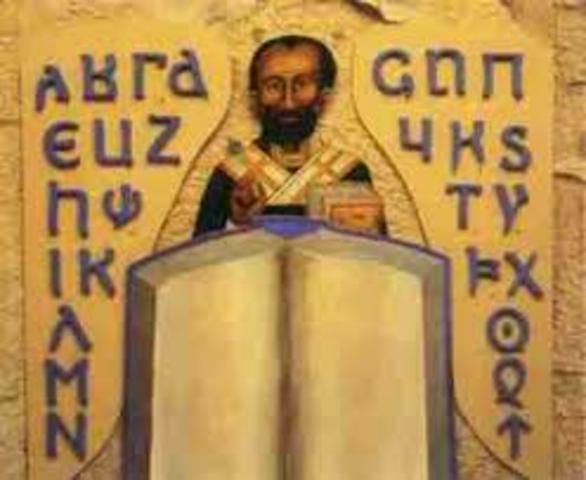 Consagración de Ulfila, quien era descendiente de prisioneros. Ulfila se desempeño como misionero, traductor godo