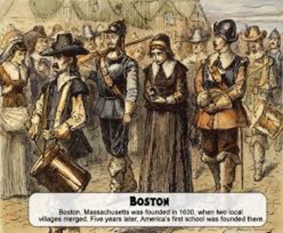 Boston is founded by Massachusetts colonists led by John Winthrop.