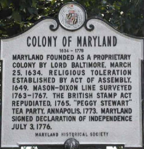 Maryland founded by Lord Baltimore