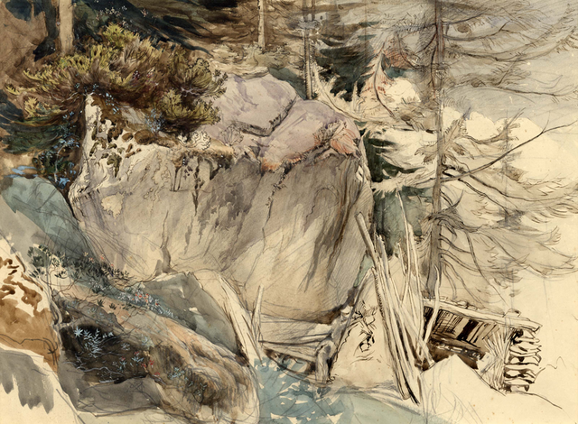 Mountain Rock and Alpine Rose - John RUSKIN